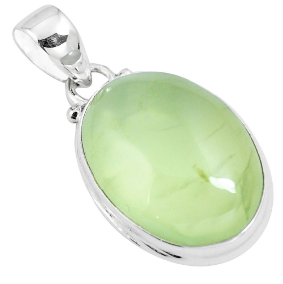 Collier et pendentif ovale "Volonté et Manifestation" en Prehnite et Argent 925 - Karma Yoga Shop