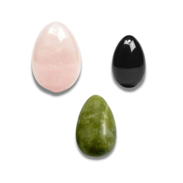 Œuf yoni en obsidienne naturelle 40x25mm, jade vert et quartz rose